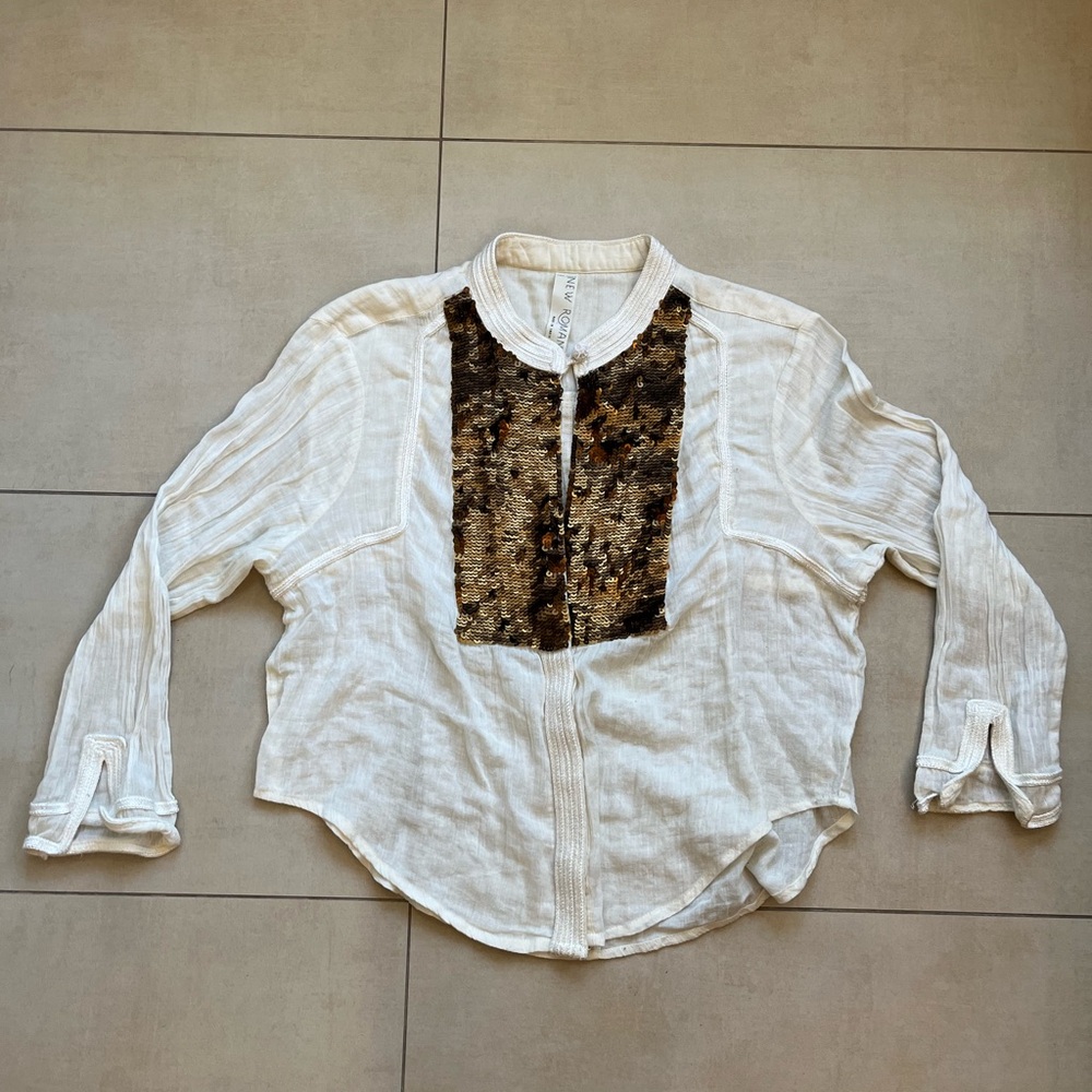 Free People Cropped Sequin Shirt